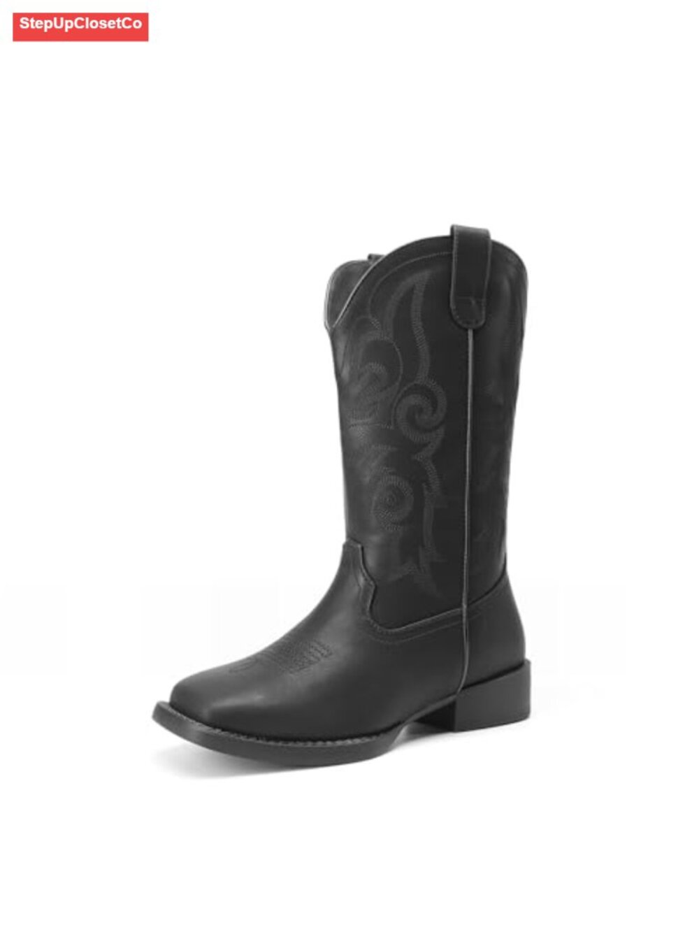 Women's Mid-Calf Cowboy Boots Square Toe Faux Leather Embroidered